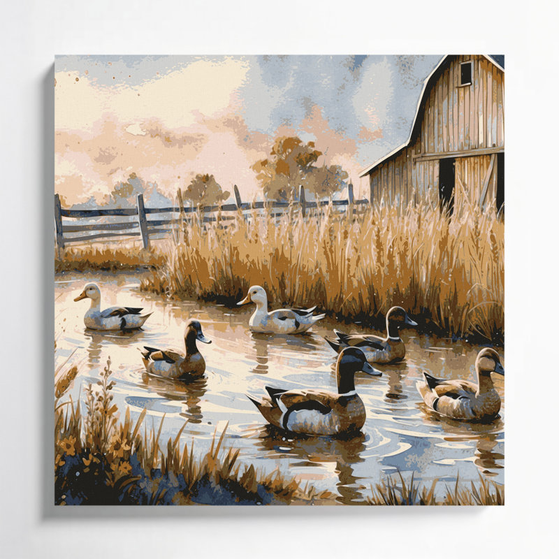 "Farm Ducks", art mural sur toile beige, H 12 po x l 12 po