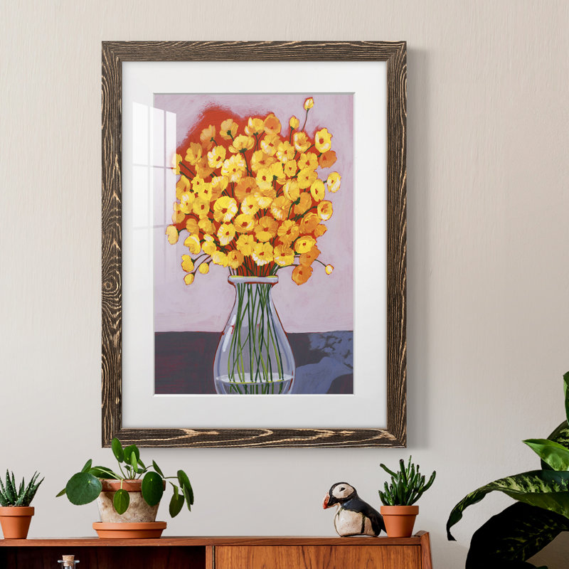 Daisy Bouquet II encadré mat - prêt à accrocher, Cadre noyer, H 44 po x l 31 po x P 1 po