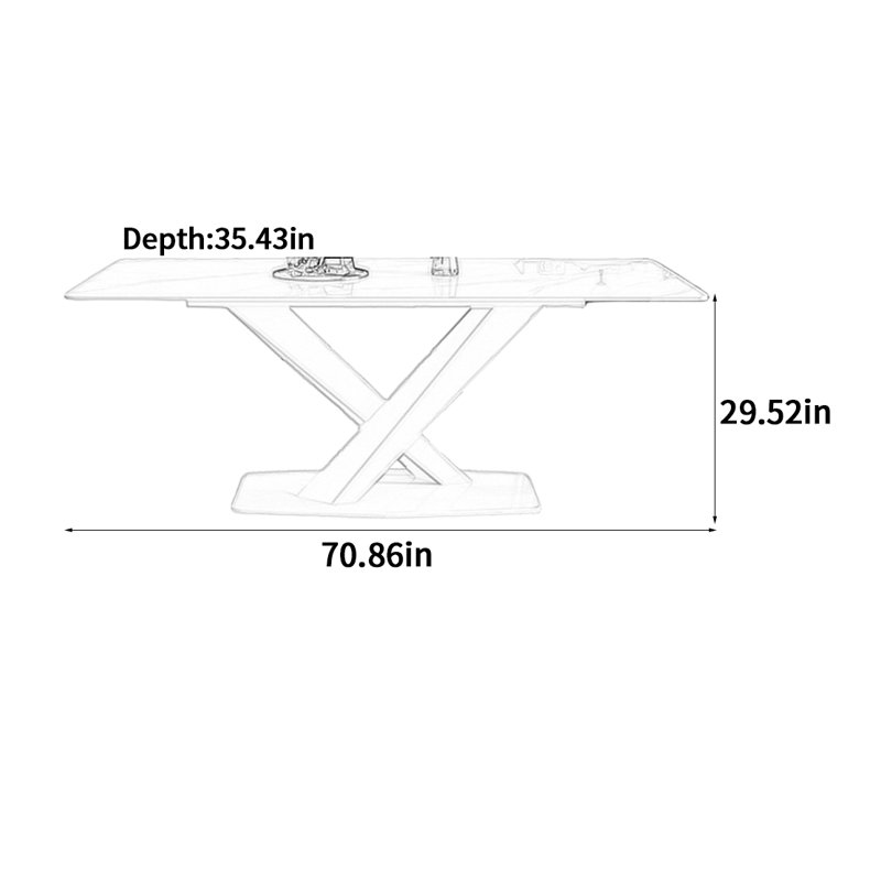 Table de salle à manger carrée de style crème, H 29,52 po x L 70,86 po x l 35,43 po