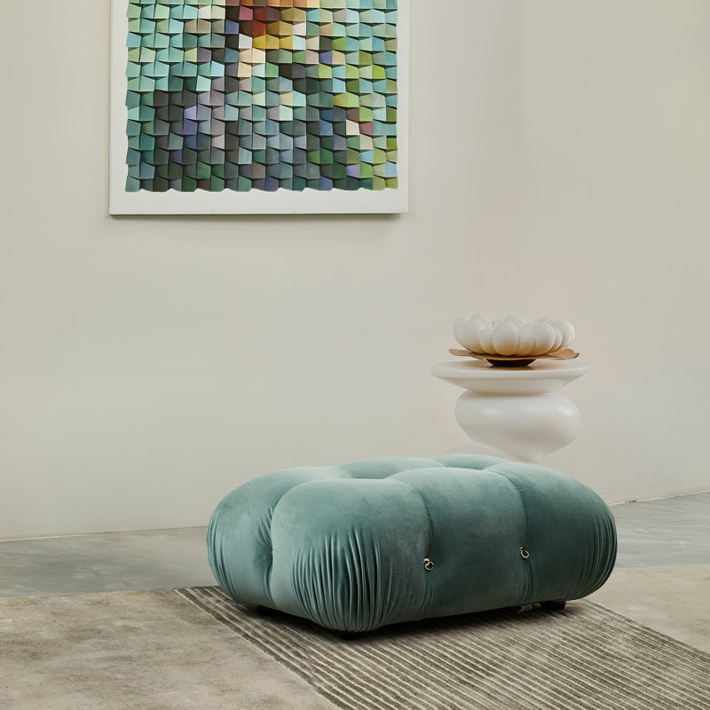 Repose-pieds Damion, Velours bleu Tiffany