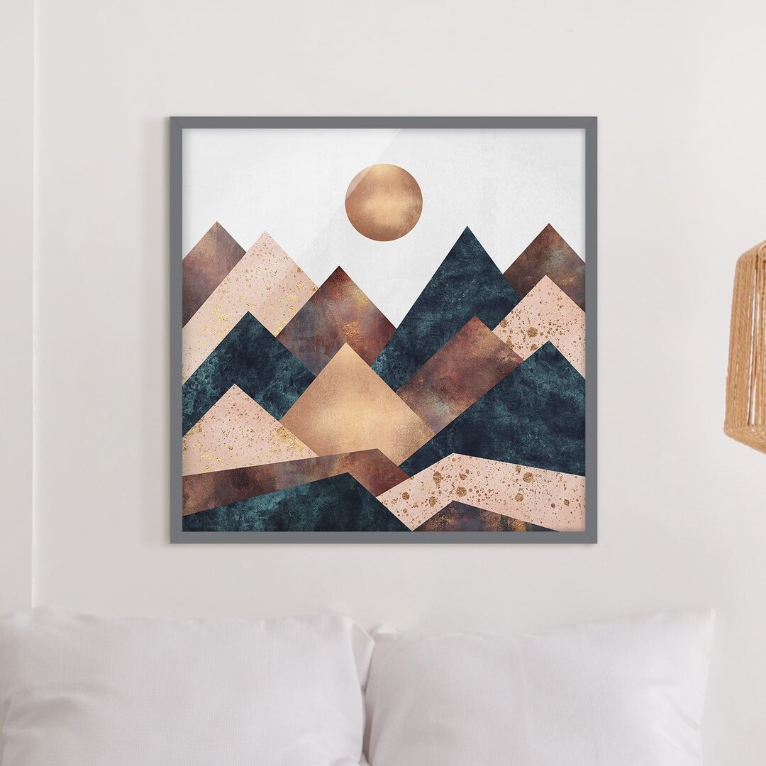 Gerahmtes Poster Geometric Mountains Bronze