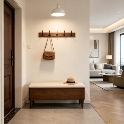 Banc de rangement avec repose-pieds 51 po en bois d'hévéa massif