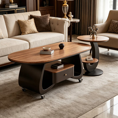Small Apartment Coffee Table with Lockable Wheels