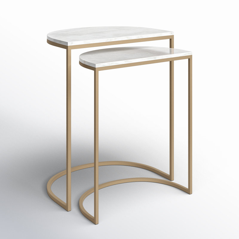 Polished White Marble and Brass Nesting C Tables