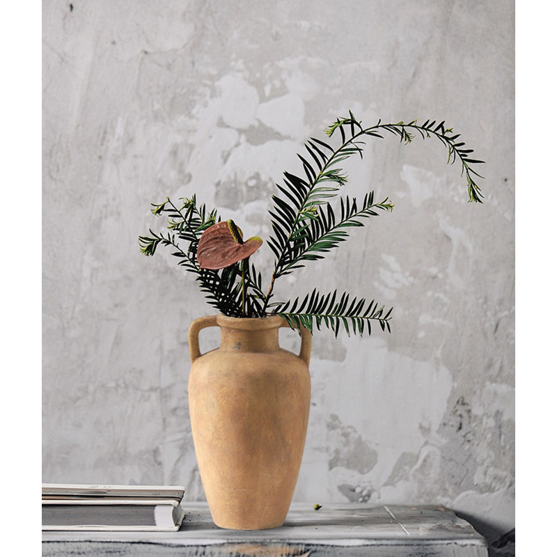 Ceramic Flower Vase With 2 Handles, Wide Mouth Flower Vase, Terracotta