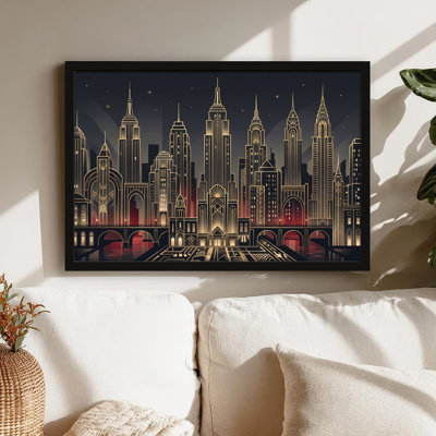 Toile encadrée noire pour salon, chambre à coucher, bureau ou vestibule - décoration murale décorative avec art déco