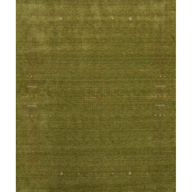 Tapis carré carré vert de style Gabbeh 12 x 12