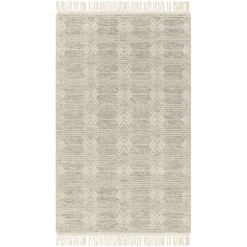 Tapis beige / gris à motif géométrique tissé à plat Anelisse, Rond 5 pi