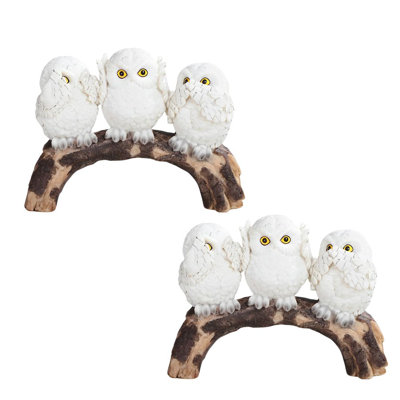 «2-PC Set» ICE ARMOR l 8 po, ensemble Hibou des neiges debout sur un tronc d'arbre faisant office de figurine de hibou empilé qui ne joue pas, ne voit pas, ne parle pas, orne le décor de la maison / de la pièce et offre des idées de cadeaux parfaits