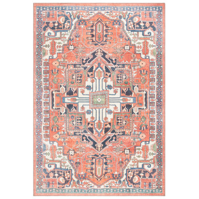 Wyneken Cotton/Chenille Machine Washable Southwestern Rug in Rust/Navy