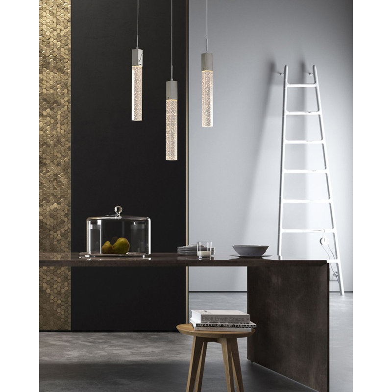 Luminaire suspendu rectangulaire à 3 lumières pour îlot de cuisine avec détails en cristal, Chrome