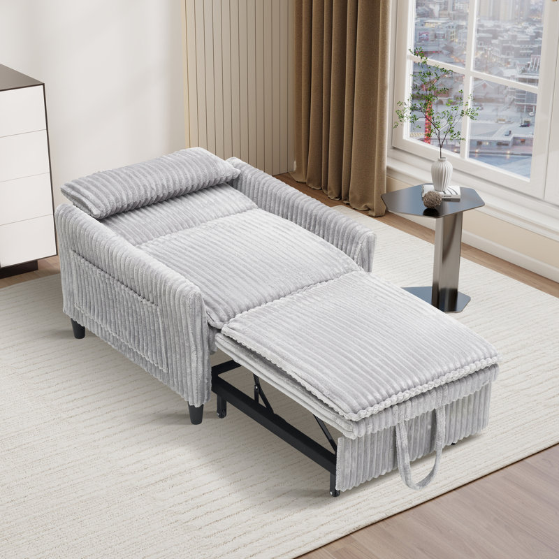 Chaise d'appoint convertible rembourrée en velours côtelé, Gris
