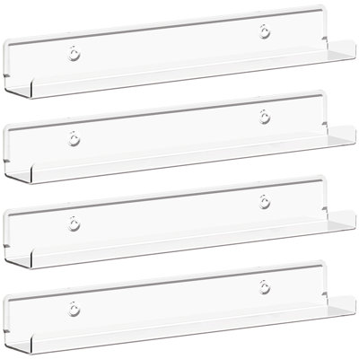 Tablettes flottantes pour disques vinyles, paquet de 6 décorations murales en acrylique transparent de 12 po pour présentation de livres / photos / photos / maquillage dans la chambre à coucher, le salon, le rangement de la salle de bain et l'organisat