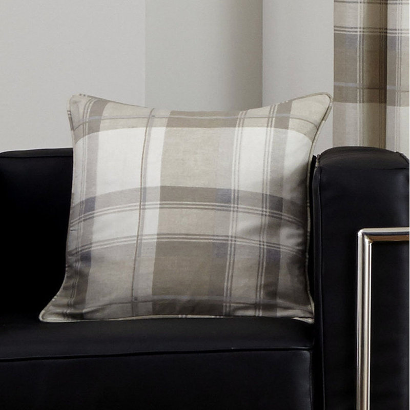 Plaid Square Cushion Cover, Natural, Cotton