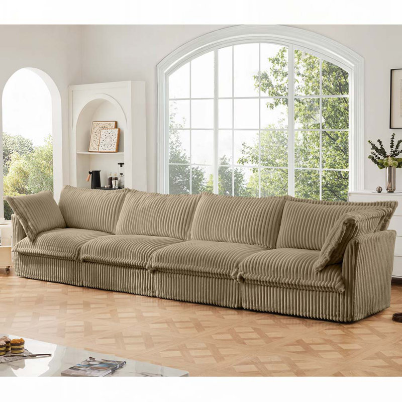 Canapé 4 places avec accoudoirs souples, assise profonde, Chameau