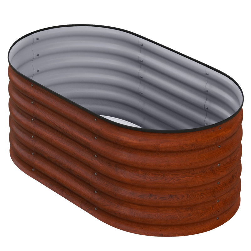 3.4' X 2' X 1.4' Galvanized Raised Garden Bed Kit, Metal Planter Box With Safety Edging, Brown, 16.5" H x 41.3" W x 23.5" D