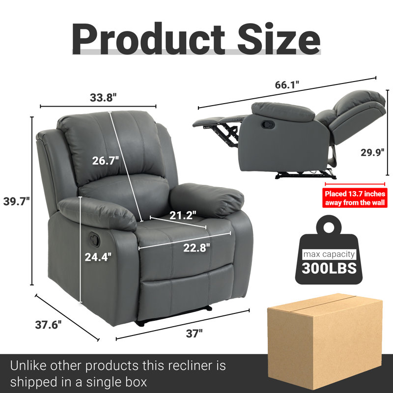 94cm Wide Standard Recliner, Grey