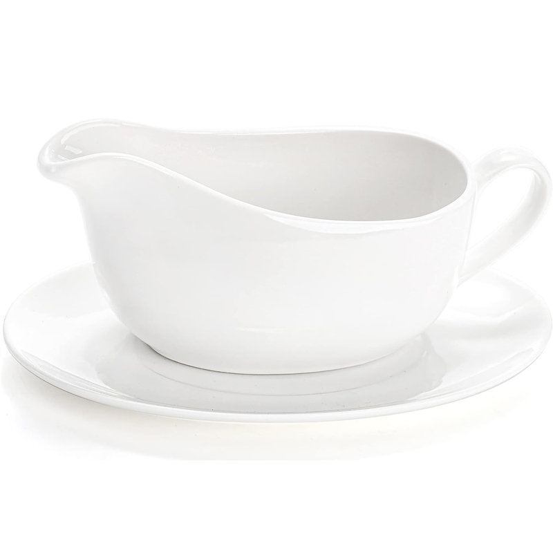 Saucière avec grande soucoupe en céramique blanche
