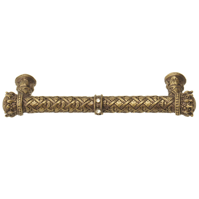 Carpe Diem 6132-3C Crowning Glory Queen Anne Antique Brass Queen Anne 5 inches c.c. pull w/ Swarovski Crystals in Antique Brass