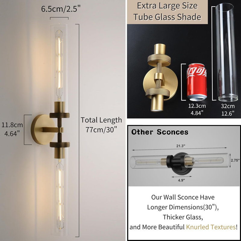 Wall Sconce With Glass Shade, 2-Light Up And Down Vanity Fixture For Bathroom, Kitchen, Living Room, And Hallway, Yes
