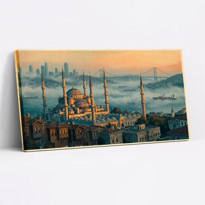 Istanbul Mosque And Cityscape Canvas Wrapped Wall Art Oil Painting Print Set Of 1
