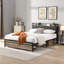 Structure de lit plateforme en métal avec tête de lit tapissier et doublure USB et pied de lit avec tiroirs, aucun sommier nécessaire, grand rangement sous le lit, assemblage facile-1491415696