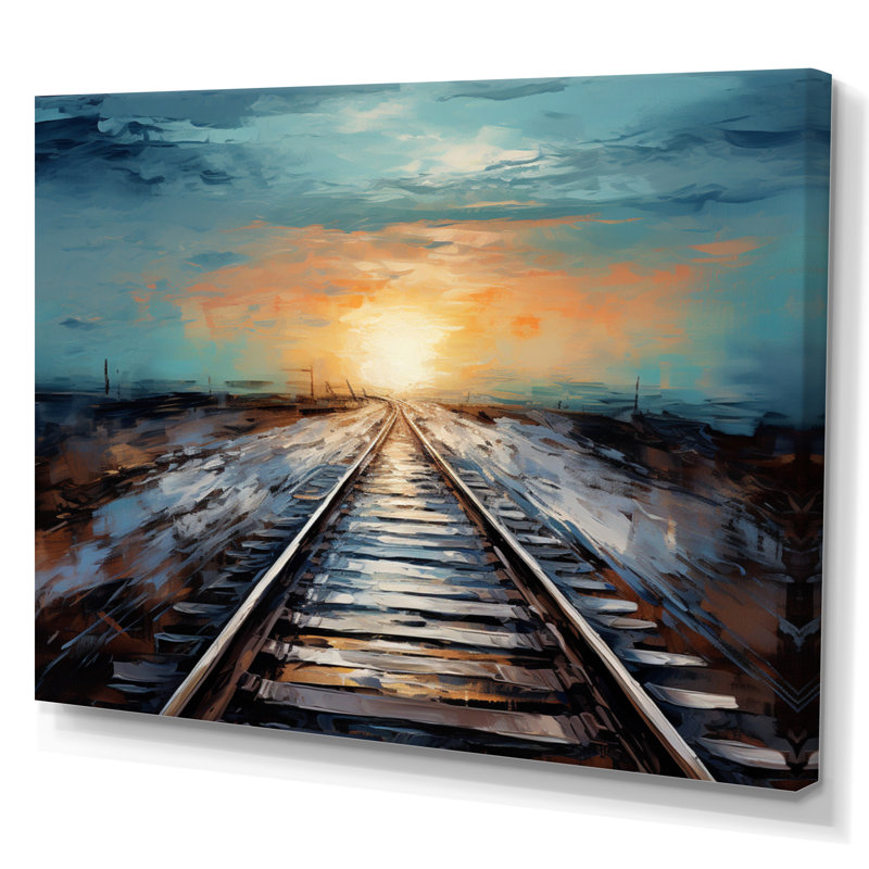 Peach Train Track Serene Railways - Transportation Wall Art Prints, H 12 po x l 20 po x P 1 po, Toile tendue