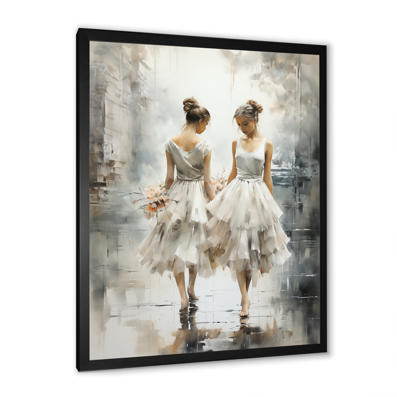 «White and Grey Ballet Dreams I - Dance», art mural, H 44 po x l 34 po x P 1,5 po, Cadre simple noir