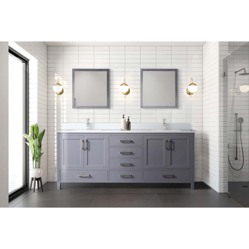 Meuble-lavabo double gris foncé 80 po X P 22 po D, dessus en quartz blanc et ensemble de robinet