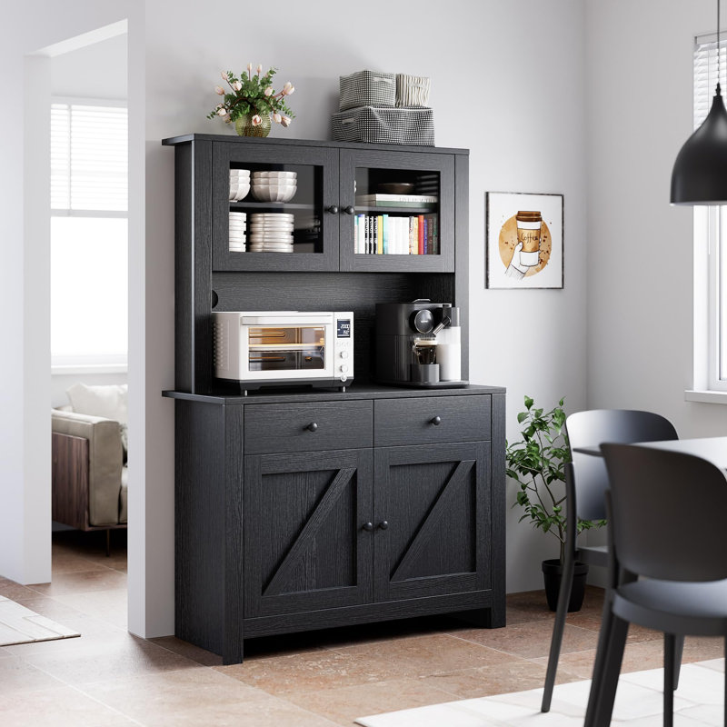 161 cm H Solid Wood Kitchen Pantry, Black