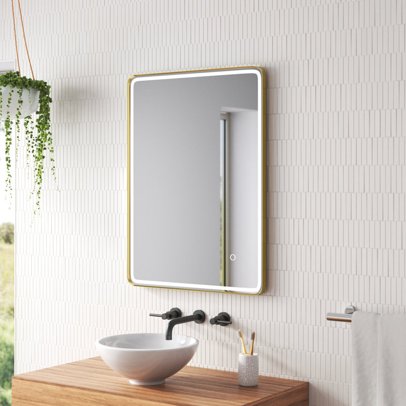 Ortegon Metal Flat Wall Mirror, Brushed Gold, 32" x 24"