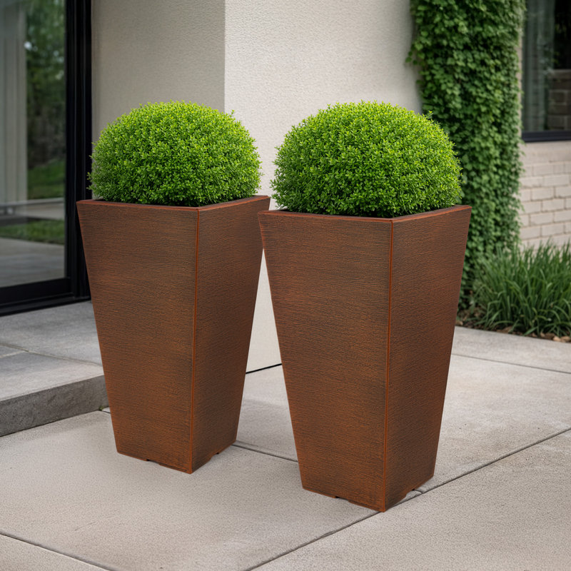 Grandes jardinières d'extérieur en paquet de 2 - Jardinières hautes de 22,4 pouces pour plantes d'extérieur ou pots d'intérieur pour plantes - Pots de fleurs en plastique pour patio, entrée ou porche (bronze)