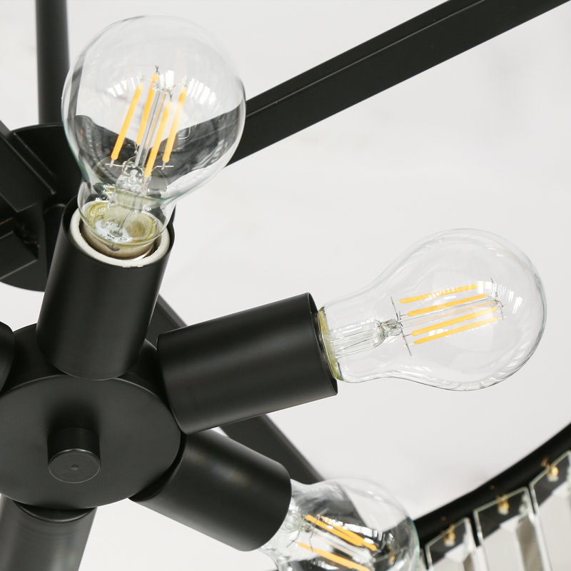 Lustre tambour en cristal noir à 6 lumières à intensité variable de 23,6 po Shoshoni Certifié ETL