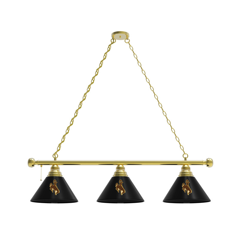 3 - Light Pool Table Lights Pendant, Brass, Wyoming Cowboys