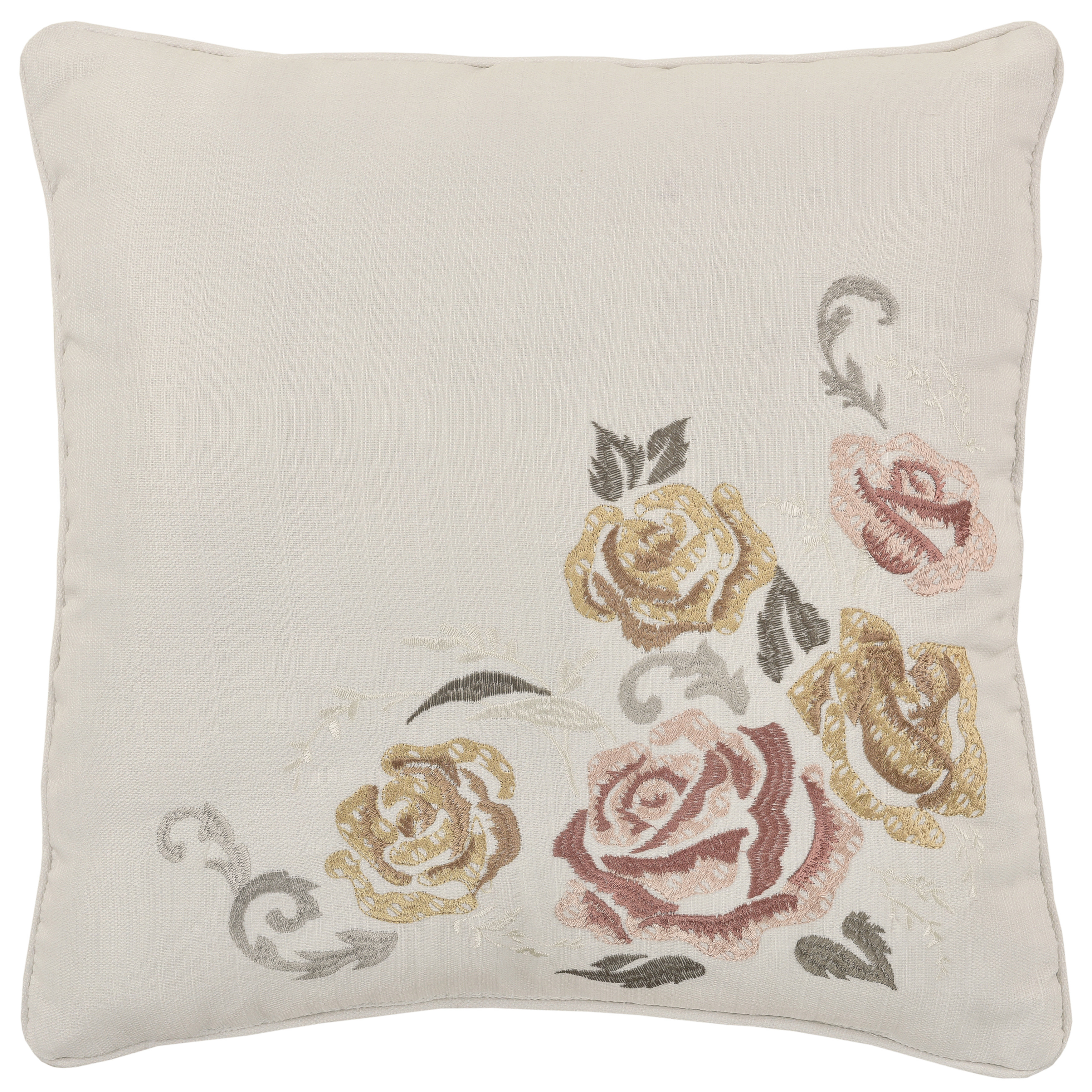 Laura Ashley Harper Off White Embroidered Floral 18x18 Decorative Pillow  with Removable Insert & Reviews