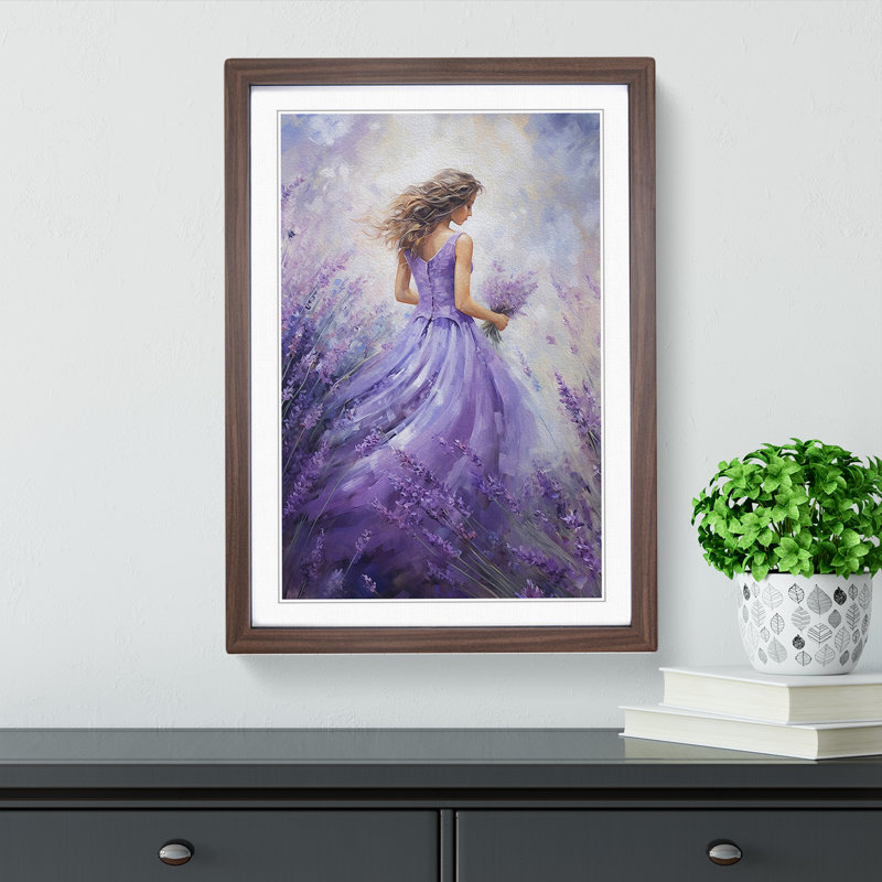 XYZ-FRM-V1223-4106 Lavender Flower Romanticism - Single Picture Frame Print on Wood, Walnut, 34cm H x 25cm W x 2cm D