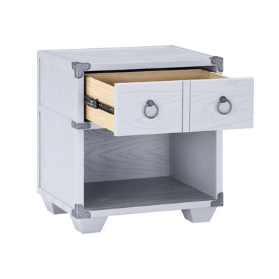 Table de chevet à finition grise pour chambre à coucher avec tiroir anglais 1 et compartiment de style industriel