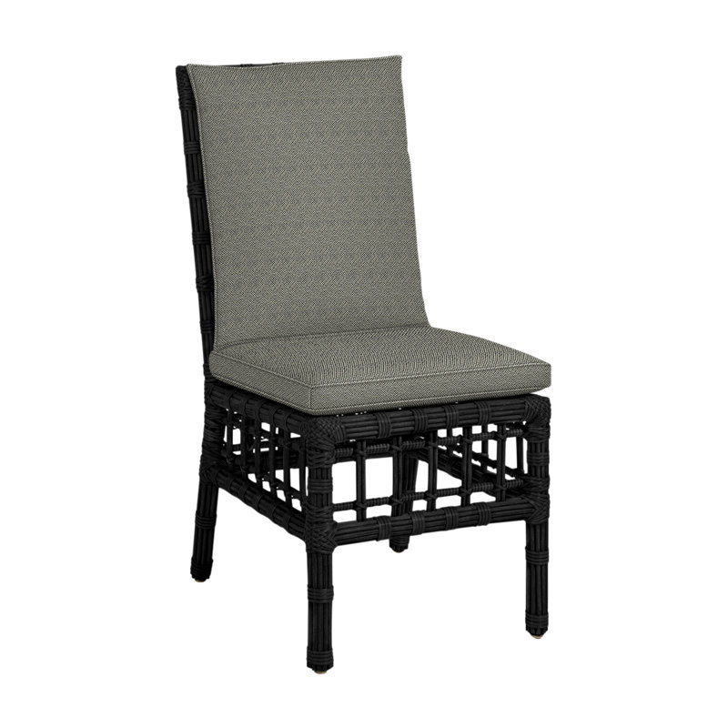Newport Patio Dining Side Chair with Cushions, Welt, Intermix Bark, Newport #66 Burlap
