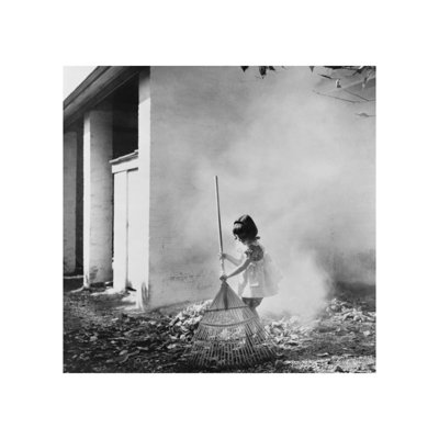 Girl Raking Leaves Into Pile by Toni Frissell - Giclee Print