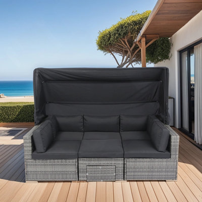 Ensemble de meubles de patio 7 pièces avec canapé modulaire en rotin et osier rétractable