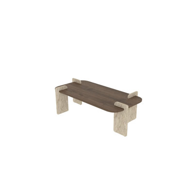 Modern Coffee Table, Travertine & Walnut Finish, 120 x 35 x 60 cm, 100% Melamine Coated Chipboard, Sleek Design, Easy Assembly, For Living Room & Contemporary Spaces