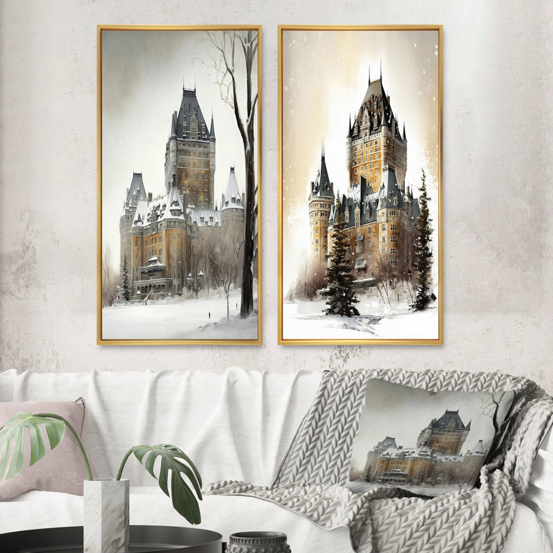 «Winter Season Chateau Frontenac», 2 pièces, H 40 po x l 40 po, Encadrement doré