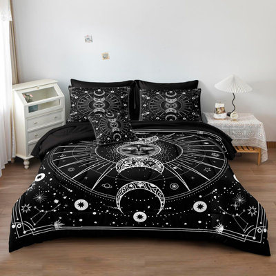Sun and Moon Comforter Set Boho Hippie Bedding Trippy Cosmos Celestial Decor Soft Cozy Galaxy Bed Set 8 Pcs Bed in a Bag Black Galaxy Comforter Set with Sheets