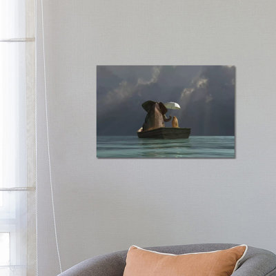 «Elephant and Dog Are Floating in a Boat II» par Mike Kyiv - Reproduction d'art graphique