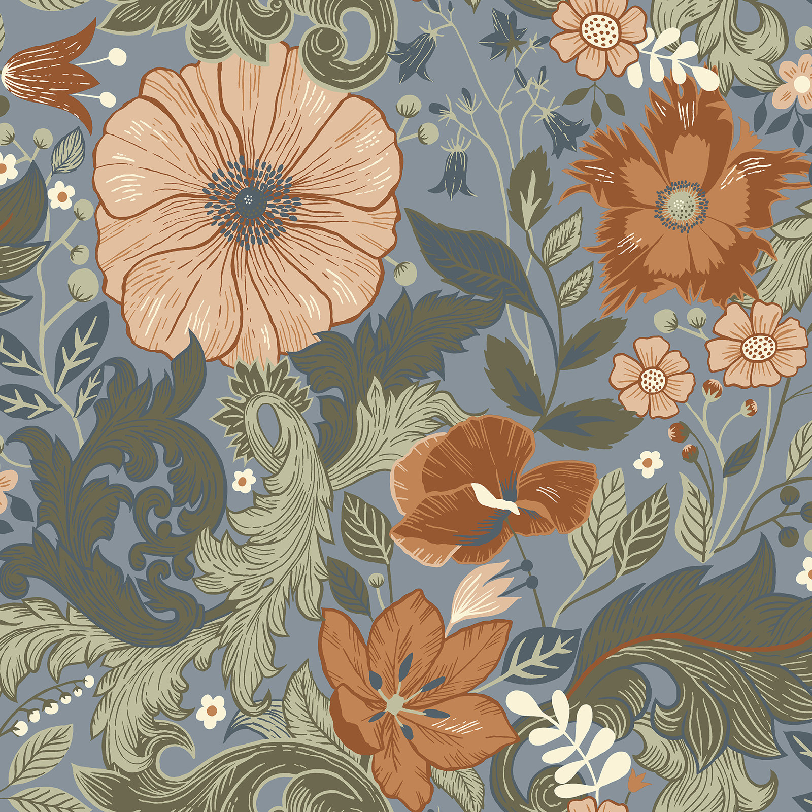 Adamo Floral Wallpaper, Blue