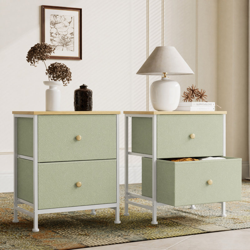 Table de chevet 2 tiroirs Jaece, Light Green, Set of 2