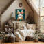 Art mural sur toile P&L Art - lapin blanc élégant de 16 po x 20 po (couronne florale et fond bleu sarcelle)-727662217