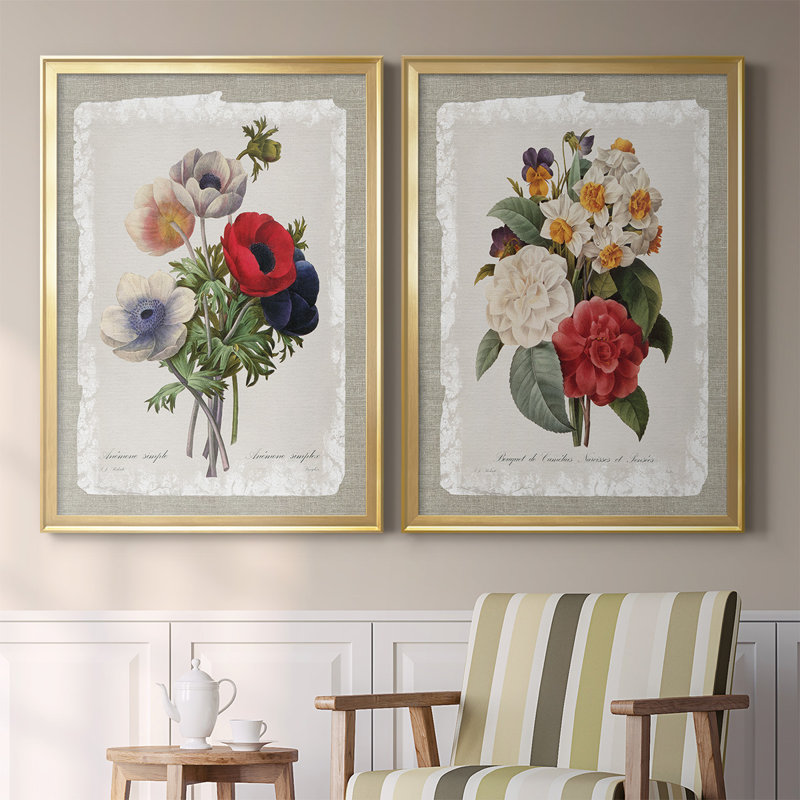 Botanical Bouquet Anemone, toile encadrée de qualité supérieure - prête à être accrochée, Or