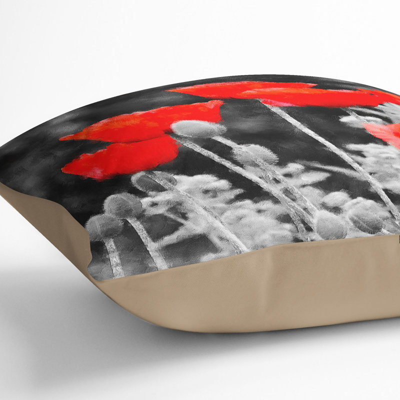Poppy Field Painting Cushion with Filling, Stone, 55cm H x 55cm W x 20cm D