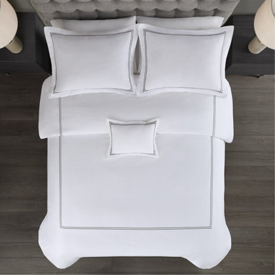 Ensemble d'édredon 100% satin de coton brodé double / grand